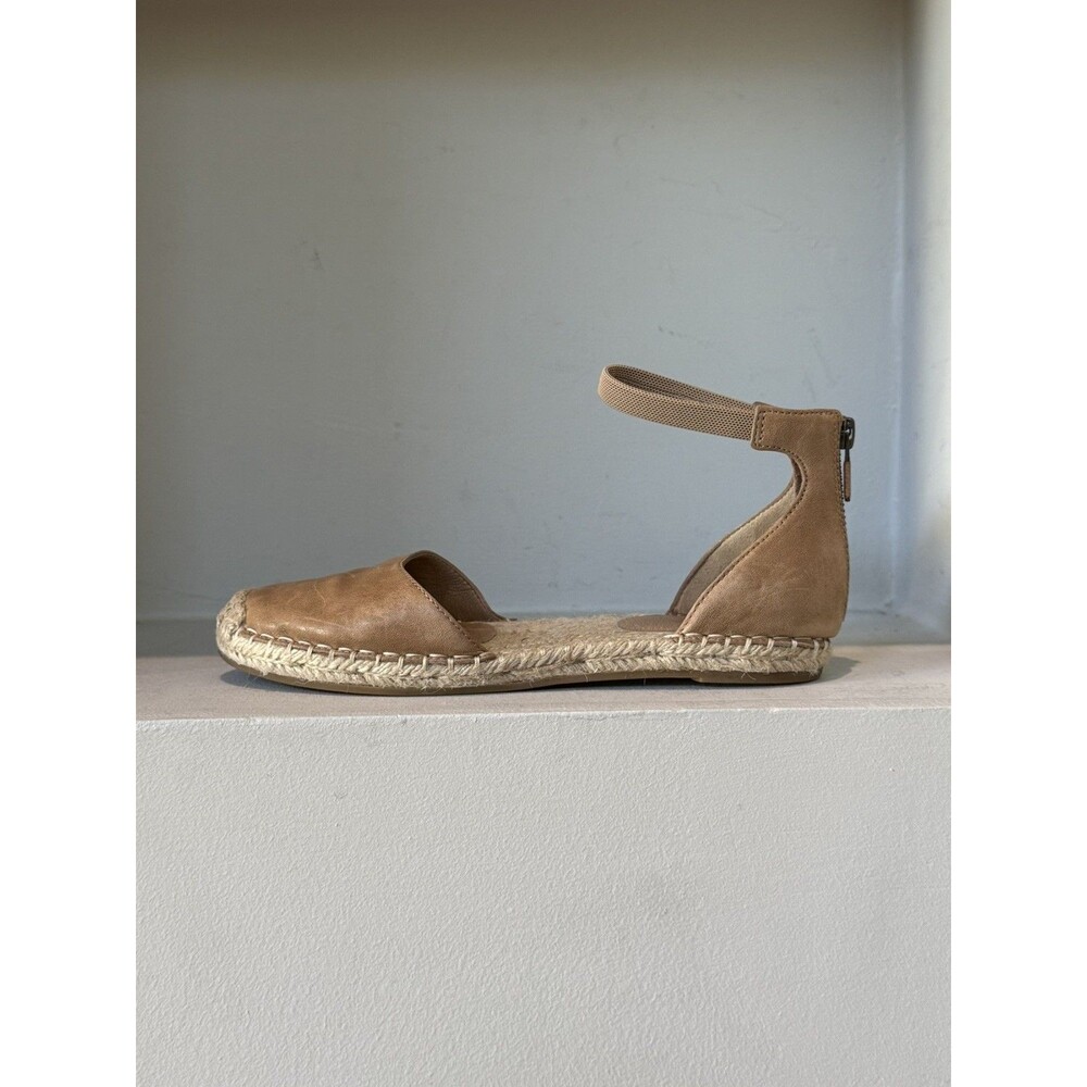 Eileen Fisher Women Tan Leather Espadrille Ankle Strap Flat Sandals Size 6.5